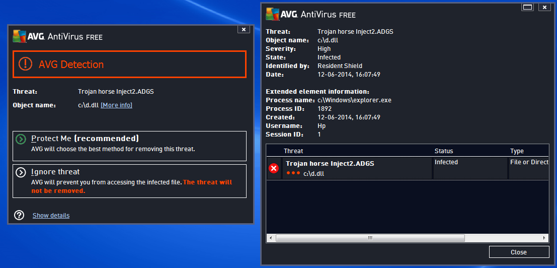 screenshot of my screen showing the result of the antivirus